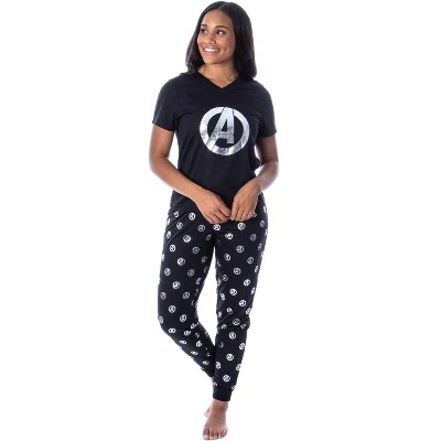 Marvel Women's Avengers Silver Foil Logo 2 Piece Jogger Pajama Set Black 4 Marvel Women's Avengers Silver Foil Logo 2 Piece Jogger Pajama Set Black - Image 4
