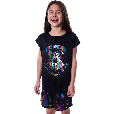 Harry Potter Girls' Hogwarts Rainbow Hologram Shirt And Shorts Pajama Set Black 5 Harry Potter Girls' Hogwarts Rainbow Hologram Shirt And Shorts Pajama Set Black - Image 5