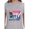 MTV Womens' Music Television Beach Classic Icon '80s Crewneck T-Shirt Grey