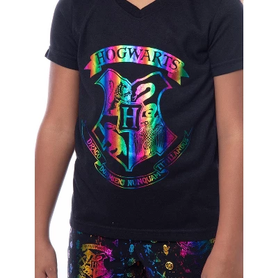 Harry Potter Girls' Rainbow Foil Hogwarts Crest Pajama Jogger Set Multicolor 2 Harry Potter Girls' Rainbow Foil Hogwarts Crest Pajama Jogger Set Multicolor - Image 2