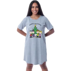 Peanuts Womens' Happy Holidays Christmas Nightgown Sleep Pajama Shirt Grey -Pure Wear Store GUEST eaa23937 d37f 4c84 8dd6 867b99a06b22