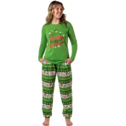 Elf The Movie Womens' And Girl's Film Cotton-Headed Ninny-Muggins Jogger Pajama Set Green