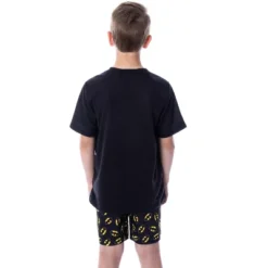 DC Comics Big Boys' Batman Logo Short Sleeve Shirt Pajama Short Set Black