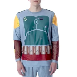 Star Wars Men's Boba Fett Costume Shirt And Pants Pajama Set With Cape Grey