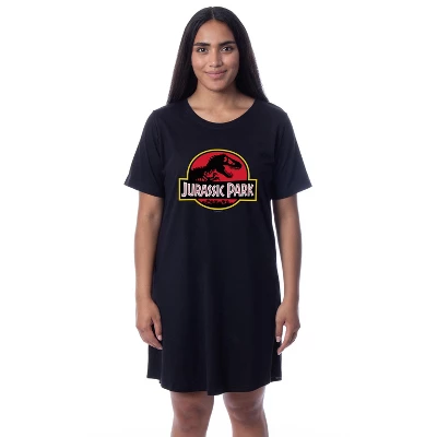 Jurassic Park Womens' Dinosaur Film Logo Nightgown Sleep Pajama Shirt Black 3 Jurassic Park Womens' Dinosaur Film Logo Nightgown Sleep Pajama Shirt Black - Image 3
